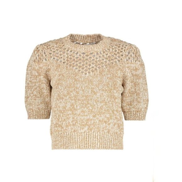 NEW Veronica Beard Crochet Knit Beige Tan Short‎ Sleeve Sweater Top Size Large L - Picture 11 of 12